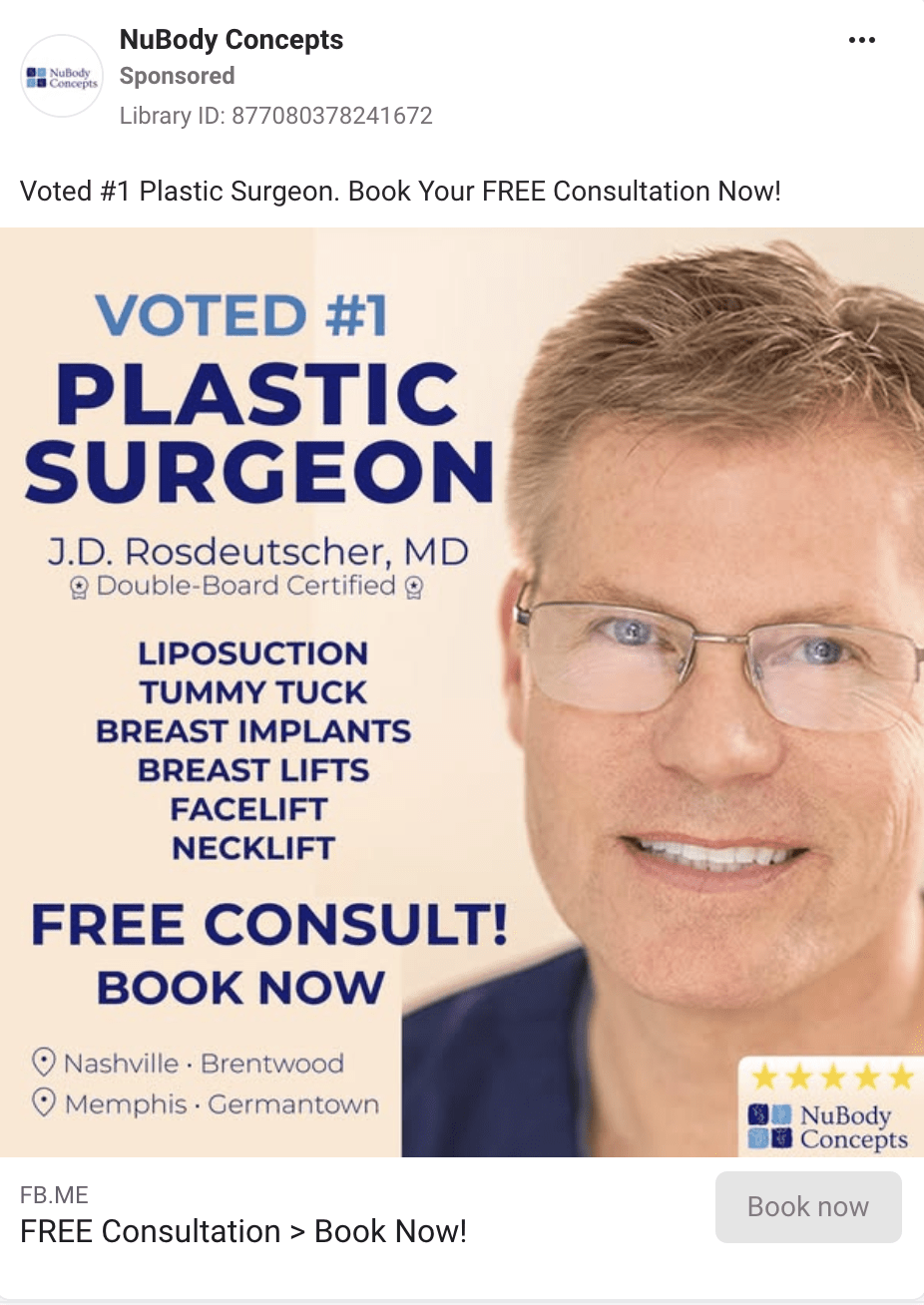 plastic surgeon facebook ad